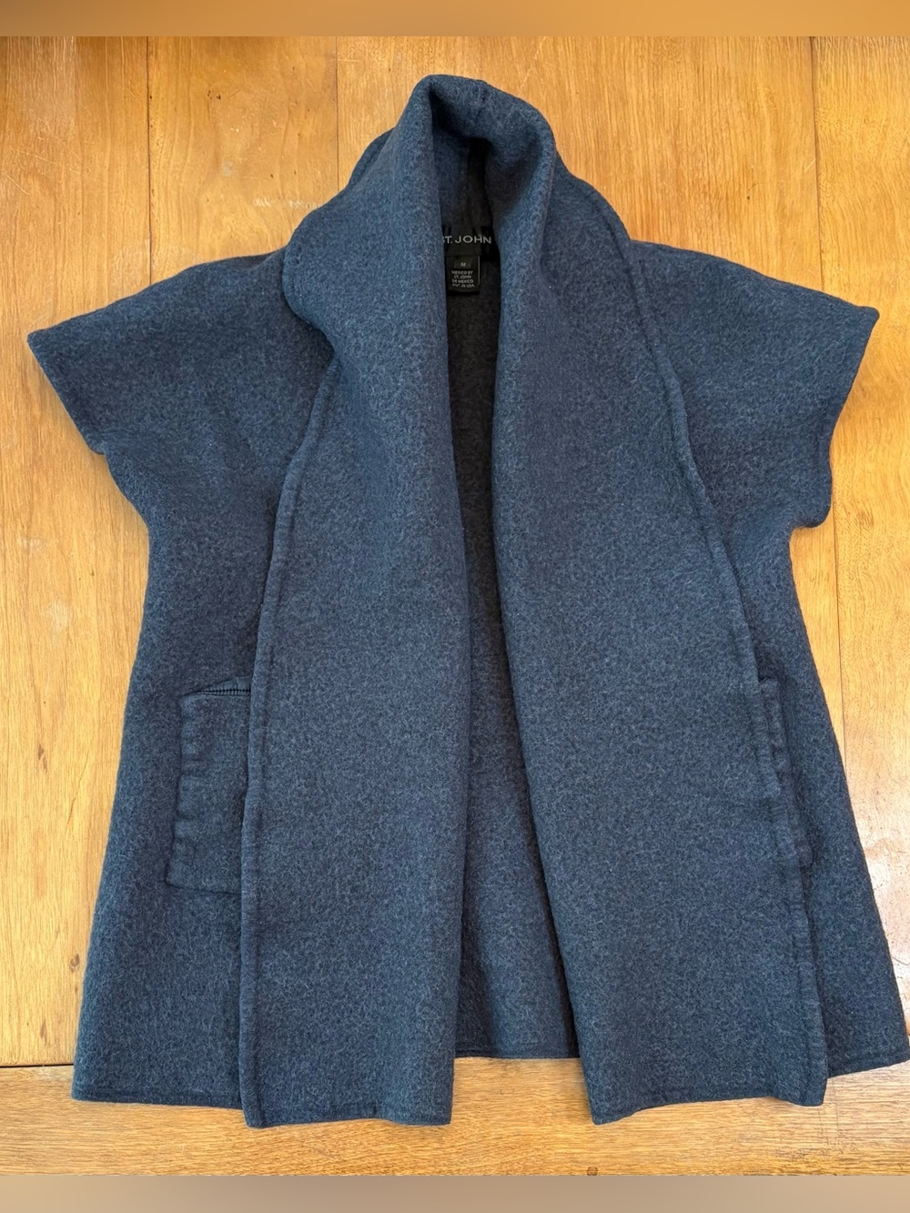 St John Felted Wool Blend Vest M Gray Tulip Flare Shawl Collar Structured